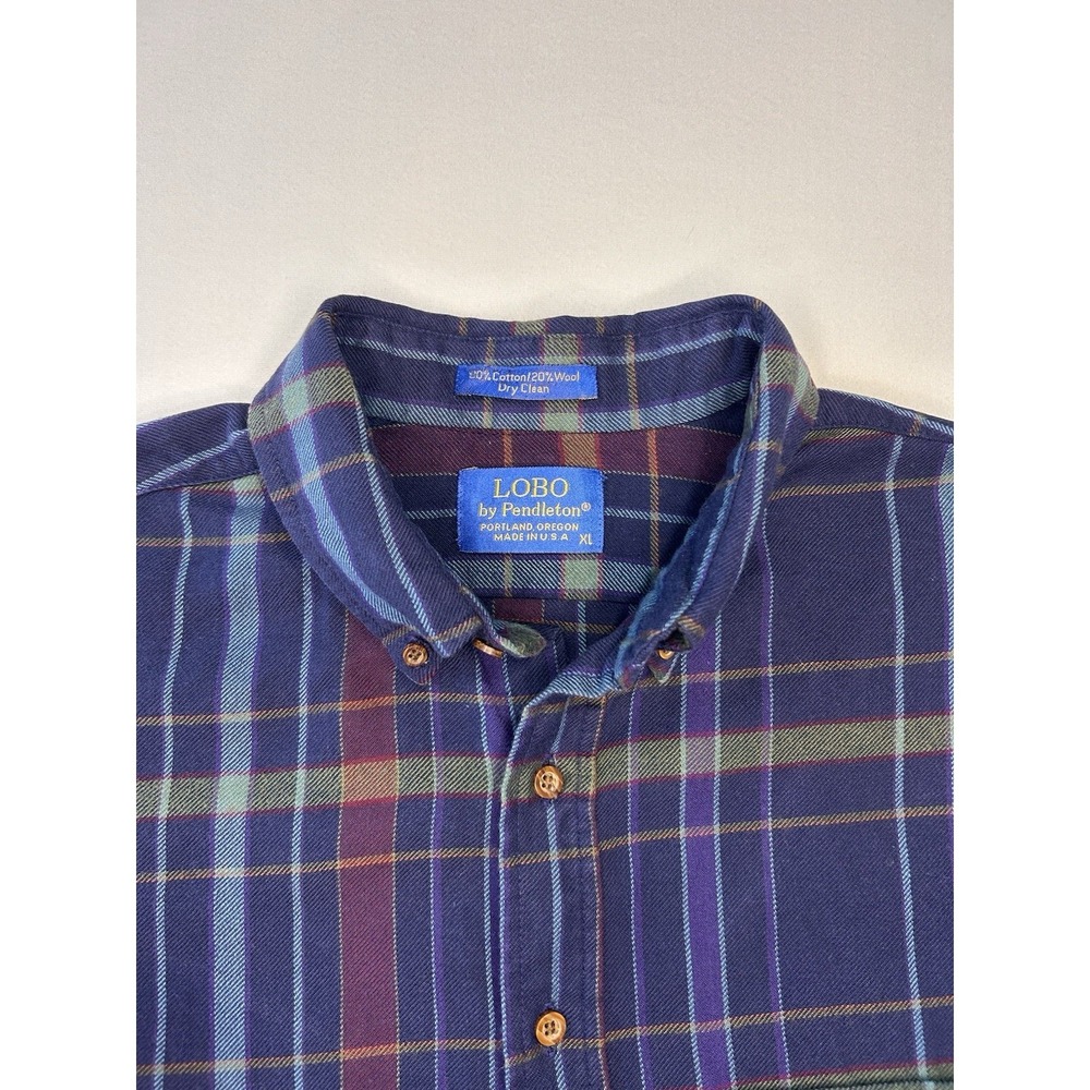 Vintage LOBO Pendleton XL Plaid Button Down Shirt Cotton Wool USA Navy Purple - Picture 4 of 8
